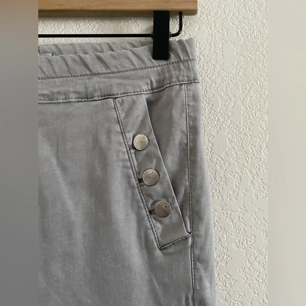 Bevy Flog Gray Pull On Skinny Pants Womens Size 27 Stretch Detail Button